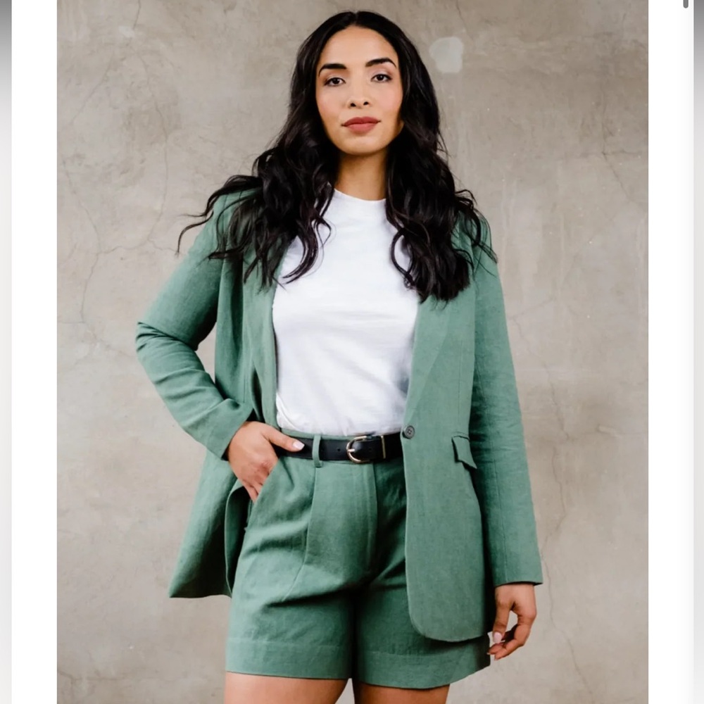 Able Heather Linen Sage Green Single-Button Tailored Blazer - Picture 4 of 15